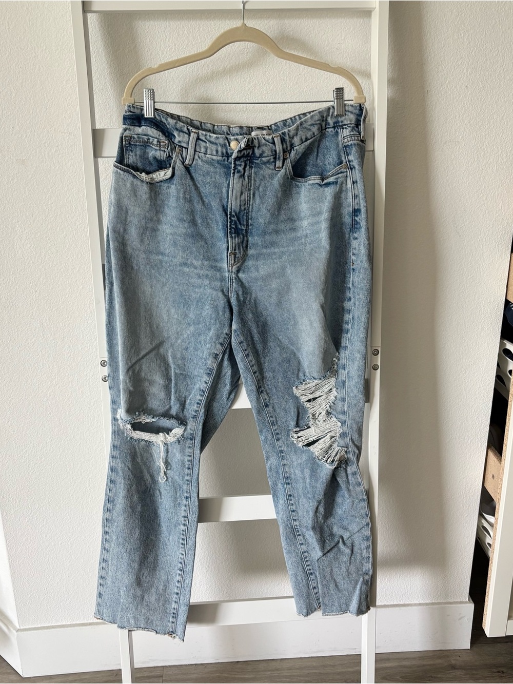 Good American Light Blue Distressed High-Rise Jeans